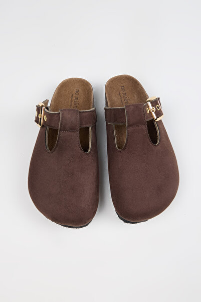 no miento شبشب ميريدا نسائي من الجلد النباتي باللون البني مع مشبك