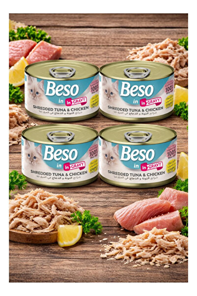 Beso Premium Cat Wet Food Delicious Tuna and Shredded Chicken in Gravy 100% R...