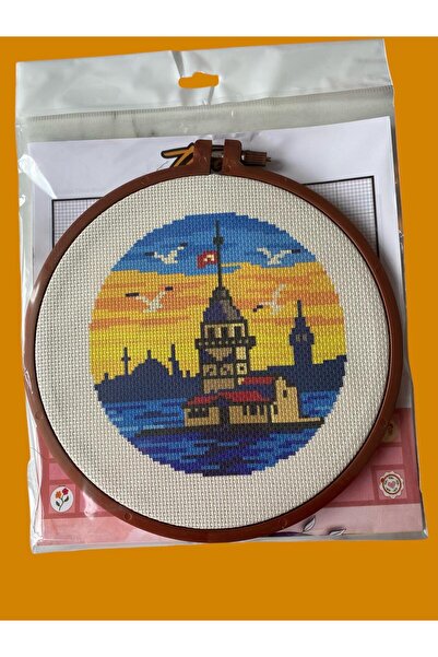 ÇERÇİ MELEK Goblen Baskılı Etamin İşleme Kiti | Kasnaklı Hobi Set 34