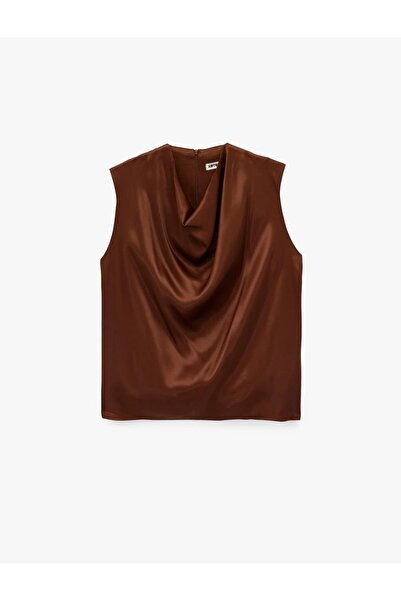 Koton Γυναικεία αμάνικη σατέν μπλούζα με γιακά Egaje 6SAK30030