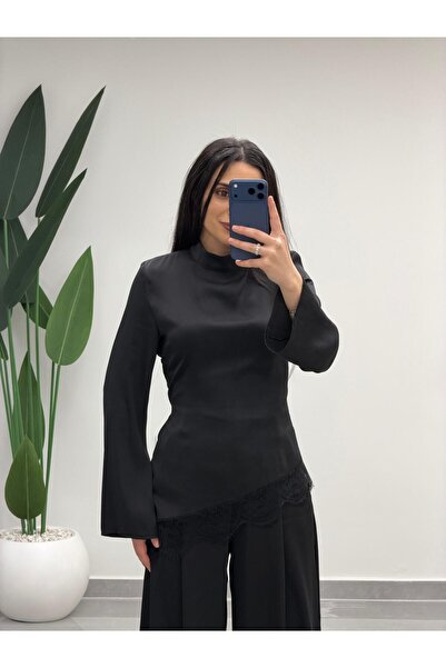 MARGA Lace Detailed Back Tie-Detail Satin Blouse