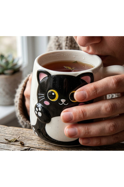Kuzey Tacı 3D Embossed Porcelain Mug with Cat Paw Detail, Coffee Cup with Cat...
