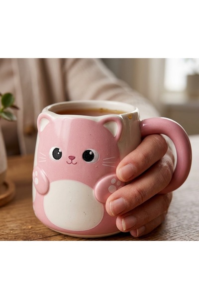 Kuzey Tacı 3D Embossed Porcelain Mug with Cat Paw Detail, Coffee Cup with Cat...