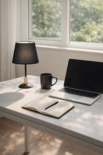 MARIA HOMES Modern Table Lamp with Fabric Shade and Wooden Base Accent for Ho...