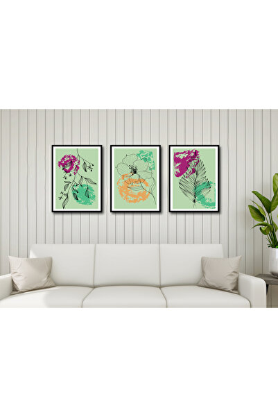 M&H Quality Set de 3 tablouri moderne și boeme, decor de perete din MDF cu as...