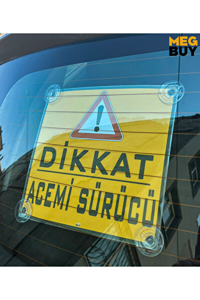 MEGBUY Sarı Kare Zemin Üzerine Siyah Renk Dikkat Acemi Sürücü Yazılı Araba Ca...