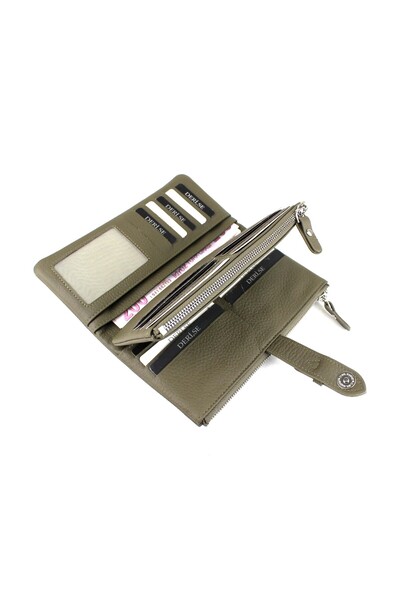 deri,se club Women's Khaki Color Leather Wallet Card Holder Hand Portfolio