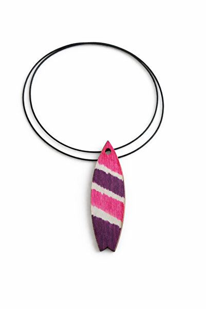 TUTU DESİGN Surfboard Necklace – Wave Pattern Wooden Pendant with Black Cord ...