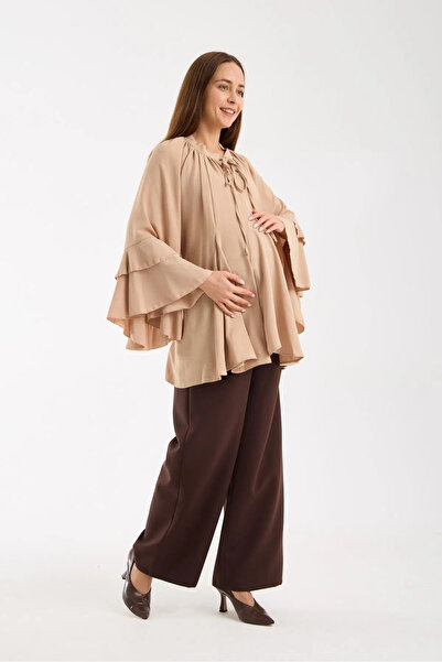 LİYACA Flounced Sleeve Maternity Blouse Oversized