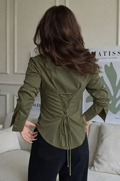 COOL TARZ Kadın Şık Bel Oturtmalı ve Bağcık Detaylı Slim Fit Gömlek