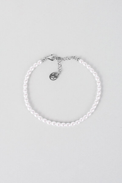 So CHIC... Beyaz İnci 18 Ayar Beyaz Altın Kaplama 20 Cm Gümüş Charm Bileklik