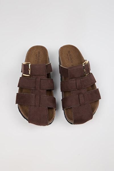 no miento Γυναικεία Vegan Δερμάτινα Καφέ Σανδάλια Asly με Αγκράφα