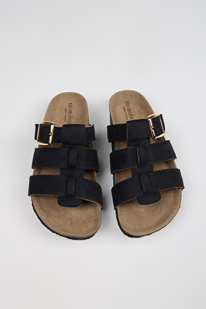 no miento صندل نسائي من سانتي مصنوع من الجلد النباتي باللون الأسود