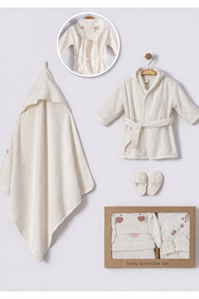 moukou طقم روب استحمام للأطفال مصنوع من القطن بنسبة 100% - منشفة بغطاء للرأس،...