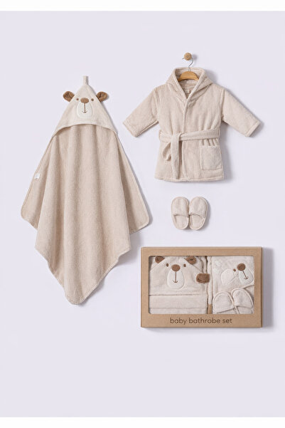 moukou طقم رداء حمام للأطفال من القطن بنسبة 100% بتصميم دب لطيف - منشفة بغطاء...