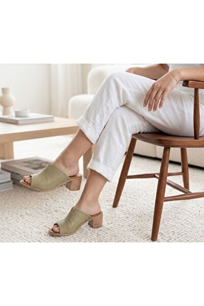 Ender Inside and Outside, 100% Genuine Leather, Avocado Color, Thick-Heeled W...