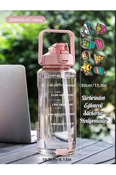 abnturk 2000 ML Motivasyonel Su Matarası Su Şişesi Suluk Tritan Bpa Içermez Suluk