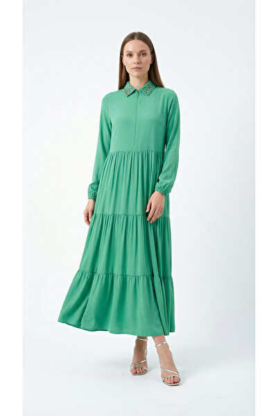 Şeker Portakalım Half-Zip Collar Layered Dress Green