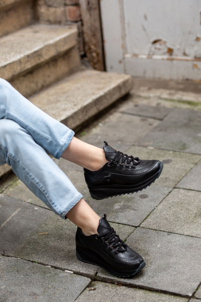 Mammamia 03725 Hakiki Deri Bağcıklı Ortopedik Kadın Sneaker