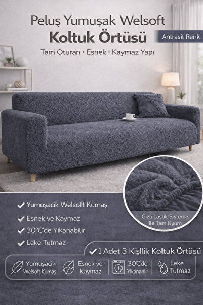 etleshome Yumuşacık Welsoft Lastikli 3 Kişilik Koltuk Örtüsü Kaymaz,Esnek,Yık...