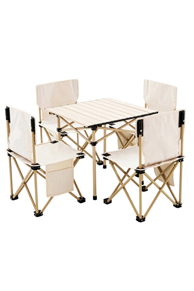 Cady One Camping Table with 4 Folding Chairs, Durable Metal Frame and Rust-Re...