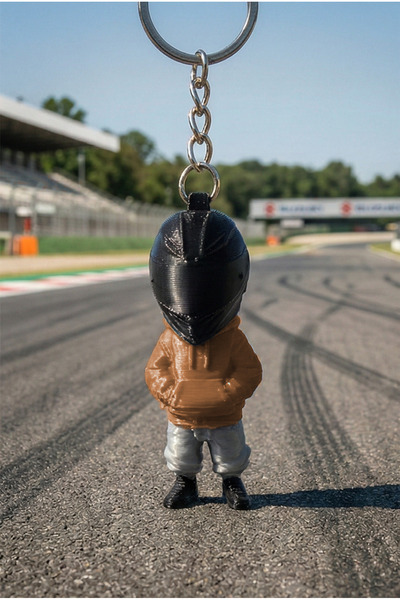 CR CEERY Street Style Biker Keychain with Brown Sweatshirt and Helmet Charact...