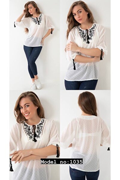 Modaise Erva Chiffon Ethnic Blouse with Poor Sleeves and Embroidery Details