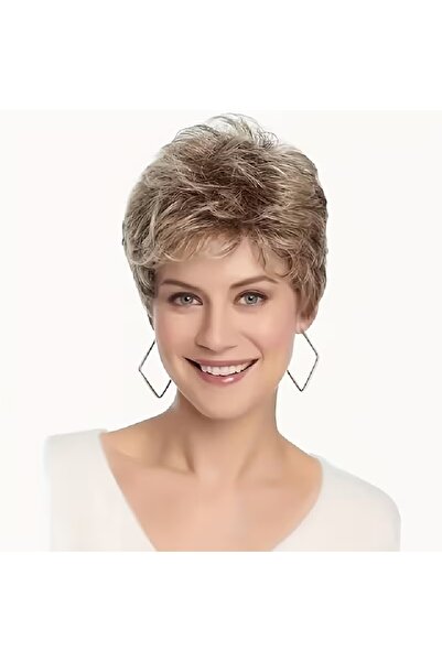 animis beauty Perucă scurtă blondă nisipiu, din fibră sintetică, cu aspect na...