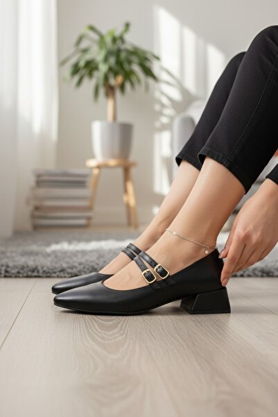 enoch Women's Pointed Toe Double Buckle Mary Jane Low Geometric Heel Casual S...