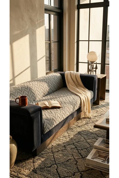 VELANORA HOME 180X220 Thick Sponge, Absolutely Non-Slip, Welsoft Soft Embossed Modern Sofa Cover (Gray)