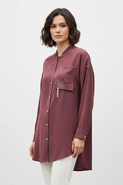 Puane Дамска туника с джобна брошка, декорирана с камъни, с метални копчета, ...