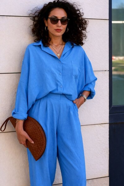 LİFERA Relaxed Fit Buttoned Shalwar Trousers Double Suit Set, Sporty, Casual