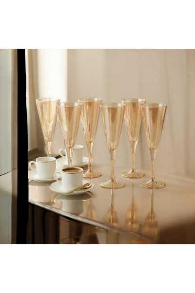 P H Panayır Home Sofy 6 Pieces Gold Brown Side Glass Water Glass Set 200 Cc