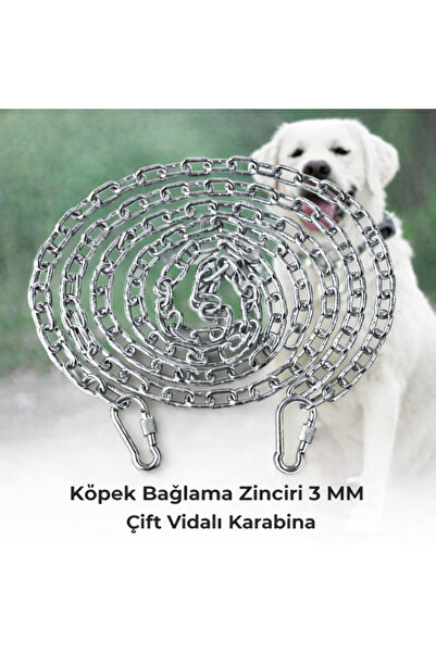 Vi Caro 3 METRE SARI Köpek Bağlama Zinciri 4 mm Gezdirme 2 Vidalı Karabina Çe...