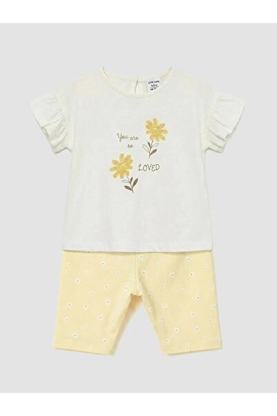 LC Waikiki Flower Embroidered Baby Girl T-Shirt and Short Leggings (S6)