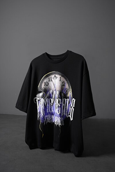 Slatra Мъжка черна овърсайз тениска с принт  "Времето лечи "