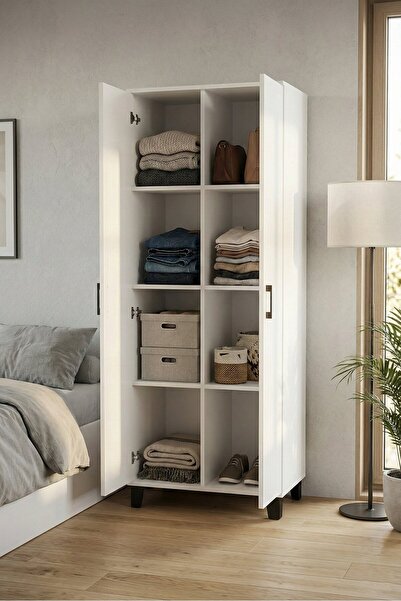 GOLDFALEZ Çok Amaçlı 2 Kapaklı 8 Gözlü Dolap70×45×185 cm–Kiler,Mutfak,Balkon ...
