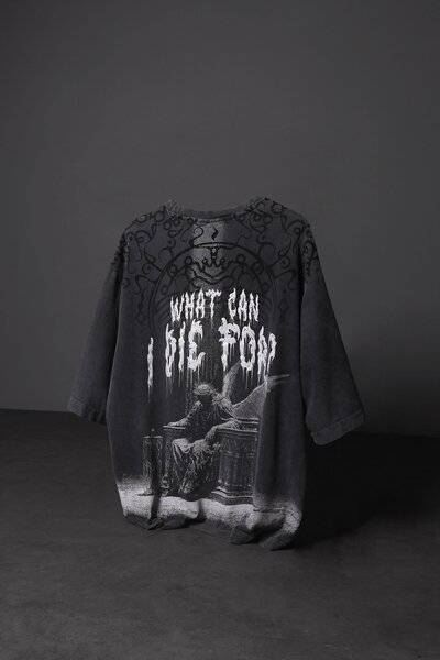 Slatra Tricou pentru bărbați, antracit, cu efect de spălare oversize, cu impr...