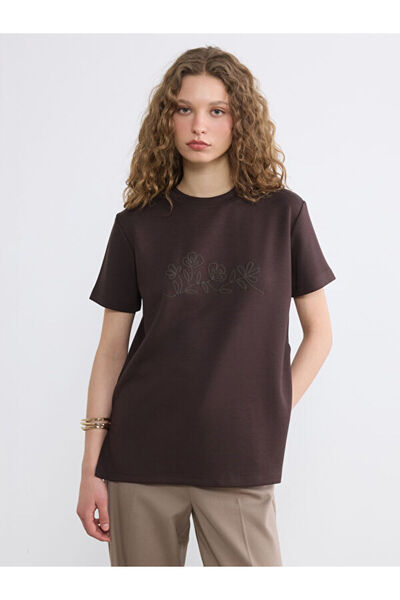 LC Waikiki Rmz Gi̇yi̇m Farkiyla Zero Roba Collar Embroidered Women's T-Shirt