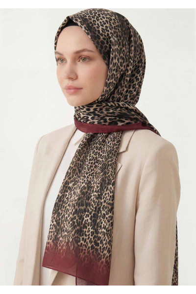 Silk Home Leopard Pattern Cotton Dark Red 90X200 Soft Shawl