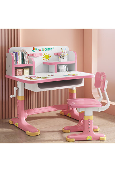 POWER Children's desk and chair set, height adjustable, with bookshelf and st...