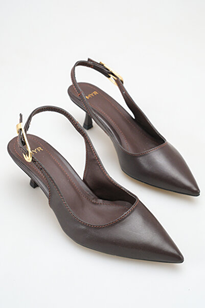 Kadın Tokalı Arkası Açık Topuklu Ayakkabı Acı Kahve Cilt (5.5 cm)