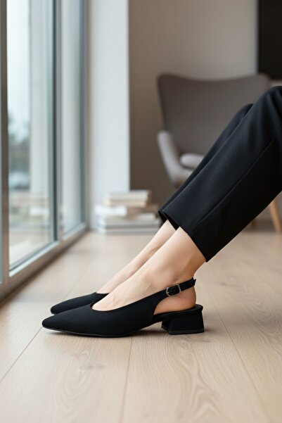 enoch حذاء نسائي مفتوح من الخلف بكعب منخفض ومقدمة منحنية ونافذة جانبية مفتوحة