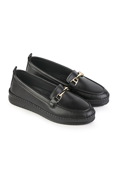 ERN SHOES Kadın Siyah Yazlık Hava Alabilen İçi Hakiki Deri Tam Ortopedik Saraç Detaylı Ayakkabı