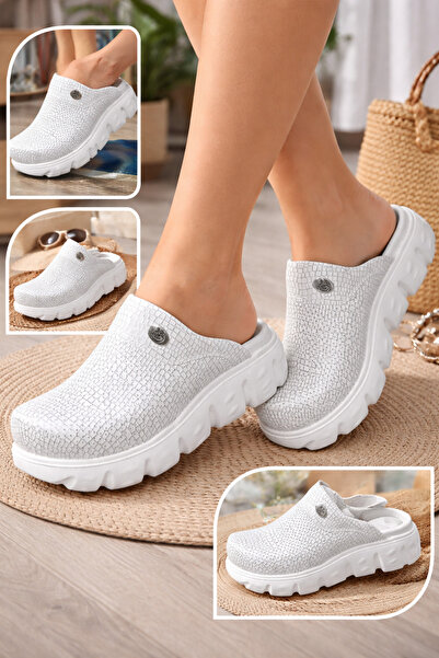 Dr. Mitra Women's White Silvery Orthopedic Slippers with Anti-Slip Sole, Ultr...