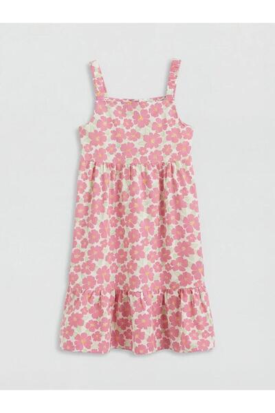 LC Waikiki Rochie din poplin pentru fetiță, cu guler pătrat și imprimeu flora...
