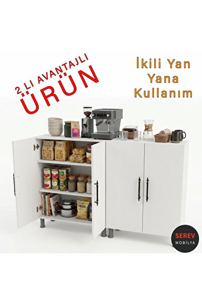 Serev Mobilya 2 adet Çok Amaçlı 2 kapaklı Dolap Banyo Mutfak Erzak Kiler Dola...
