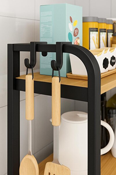Bambus Home Mini Kahve Köşesi Mutfak Tezgah Üstü Ahşap Organizer 2 Raflı Banyo Mutfak Düzenleyici