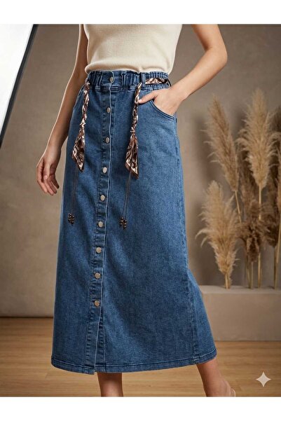 ASEZ BUTİK ZERAFETİN ADRESİ BANNY JEANS Τζιν φούστα μεταξύ μήκους μίντι με κο...