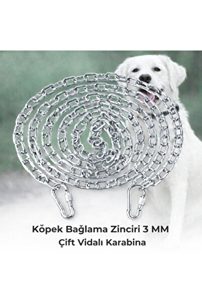 Vi Caro 7 METRE Köpek Bağlama Zinciri 3 mm Gezdirme + 2 Vidalı Karabina Çelik...